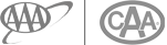 The image shows two logos: on the left, the AAA (American Automobile Association) logo, and on the right, the CAA (Canadian Automobile Association) logo.